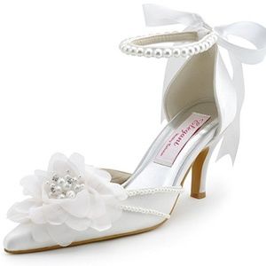 Satin pearl flower bridal Wedding shoes